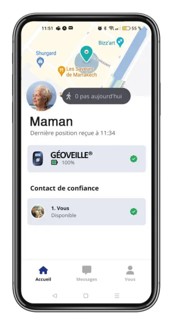 Application I-CARE PLUS associée au Géoveille sur smartphone